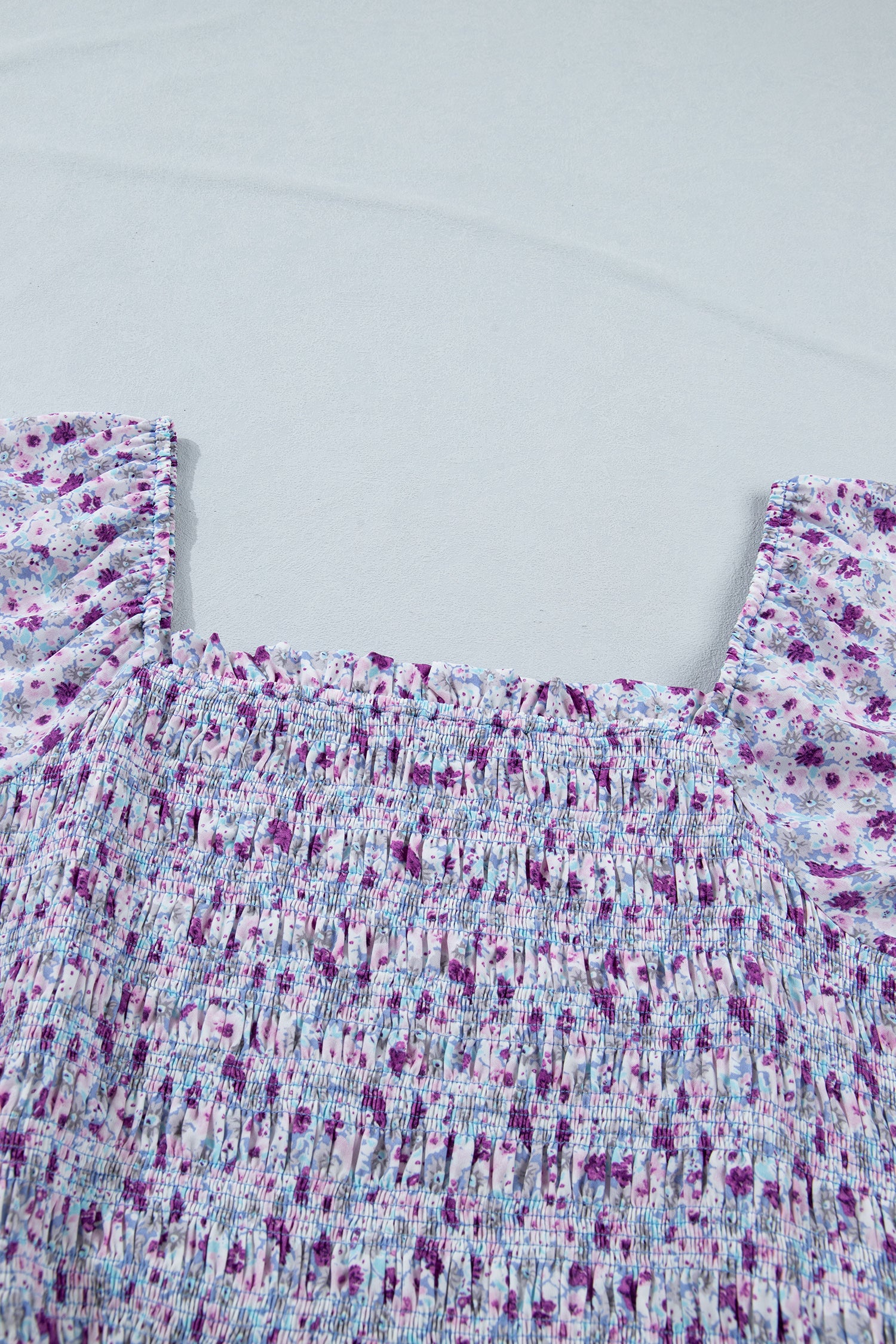 Plus Size Purple Floral Smocked Maxi Dress – Square Neck Puff Sleeve Dress Dear-Lover Dropshipping Plus Size/Plus Size Dresses/Plus Size Maxi Dresses