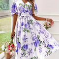 Short Sleeve V-Neck Floral Dresses White Bazaare Mart Short Sleeve V-Neck Floral Dresses