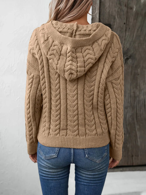 Cable-Knit Long Sleeve Hooded Sweater Bazaare Mart Cable-Knit Long Sleeve Hooded Sweater