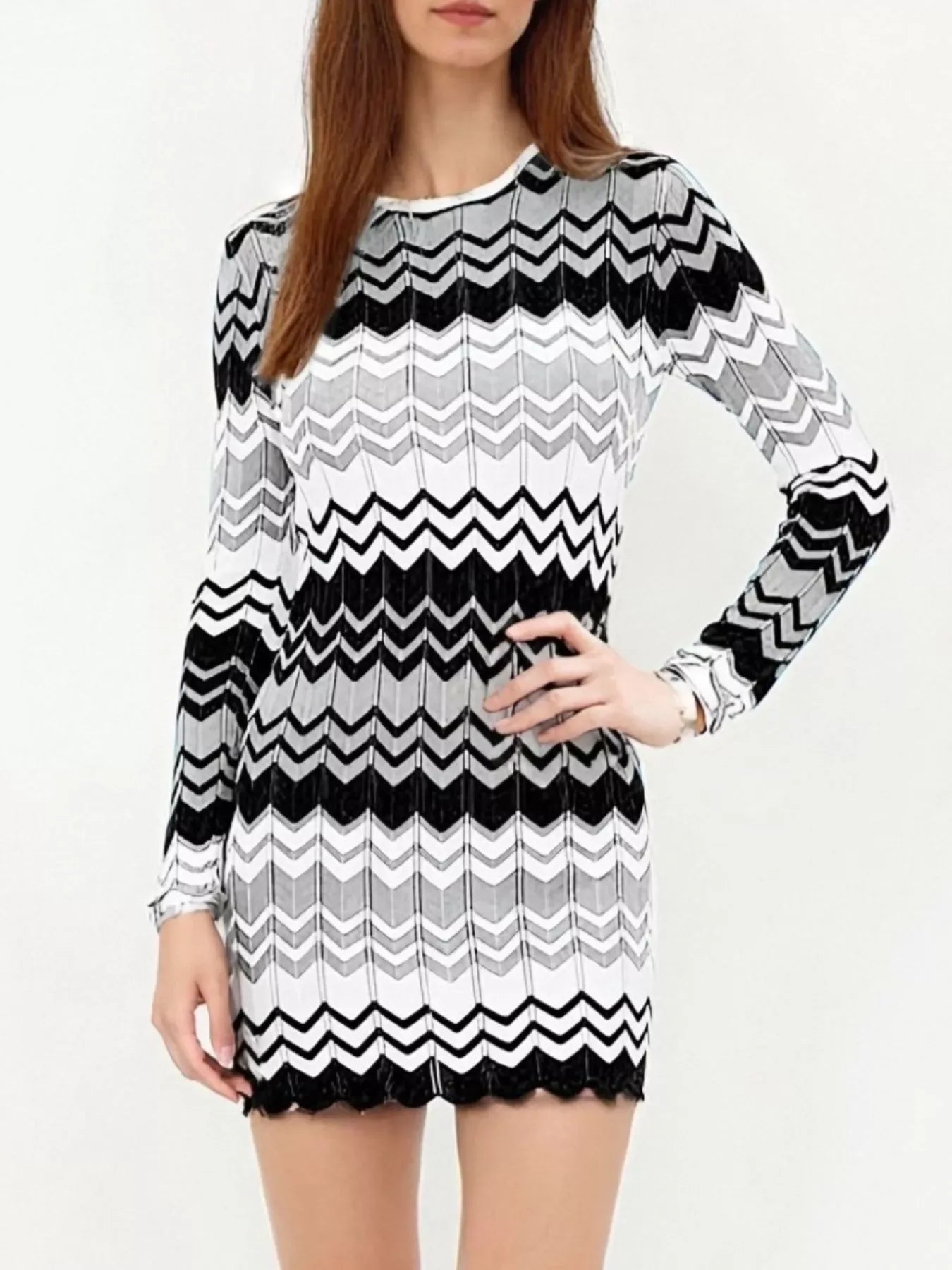 Openwork Wave Pattern Long Sleeve Sweater Dress Trendsi Striped Sweater Dress