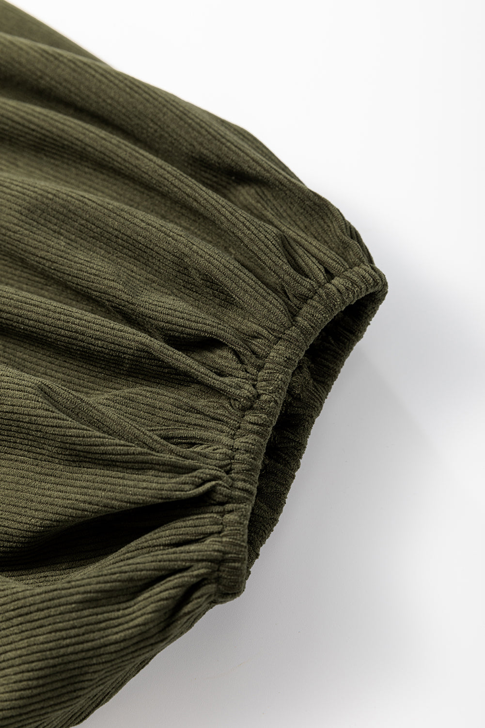 Army Green Corduroy 1/4 Snap Empire Waist Bracelet Sleeve Dress