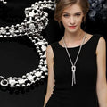 Long Rhinestone Bolo Chain Necklace Silver Bazaare Mart Rhinestone Knot Necklace