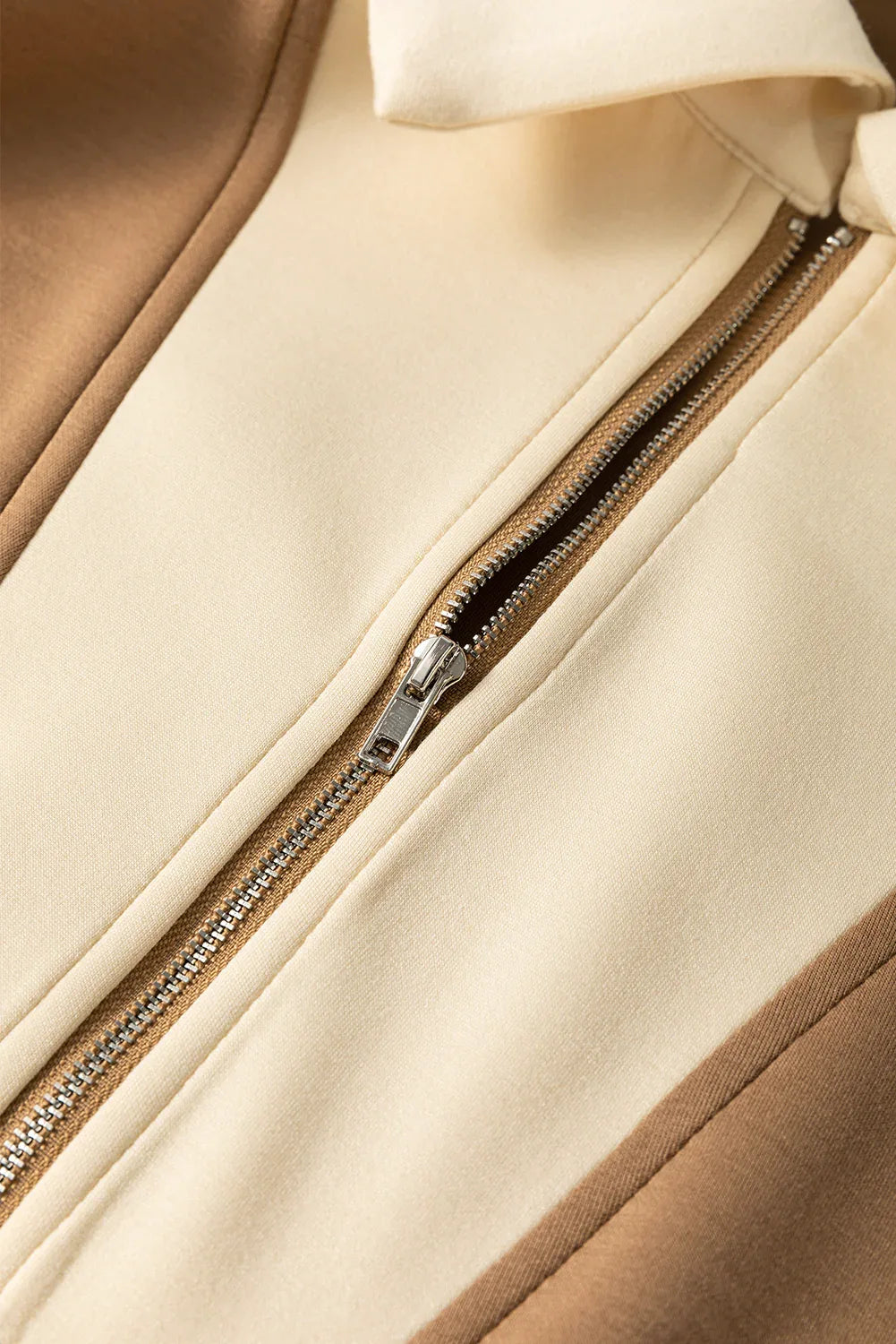 Simply Taupe Half Zipper Collared Colorblock Short Sleeve Top Bazaare Mart Tops/Tops & Tees