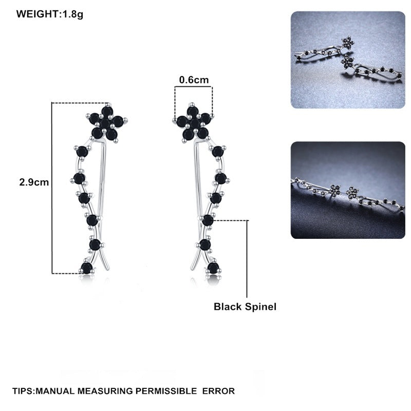 Long Black Floral Zircon Earrings