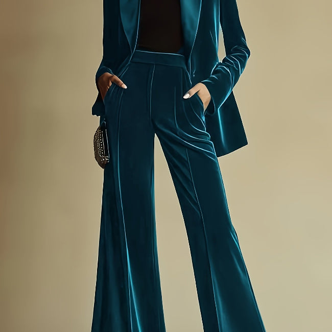 Elegant Velvet Flair Leg Pants Suit