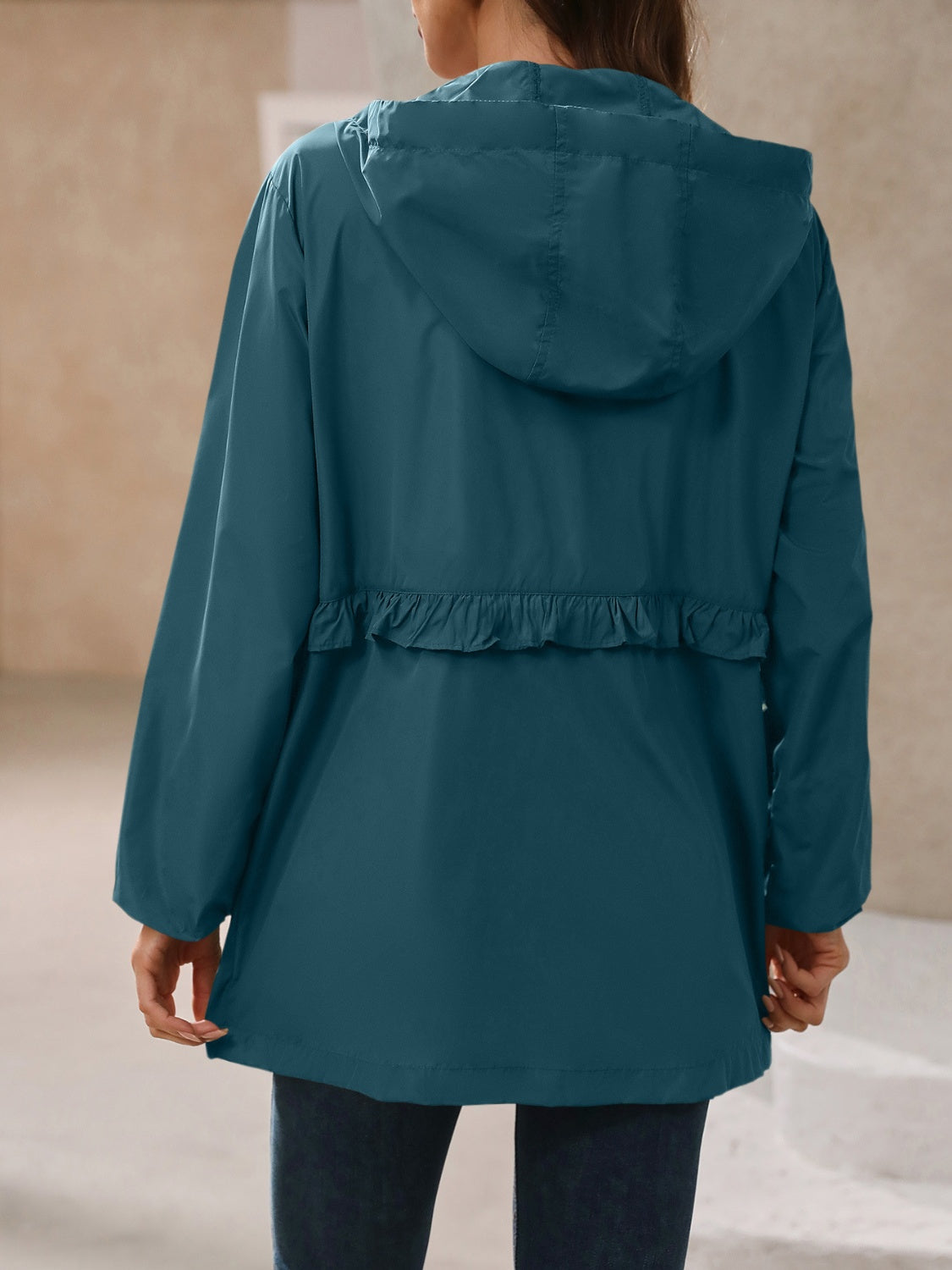 Waterproof Gathered Waist Hooded Jacket