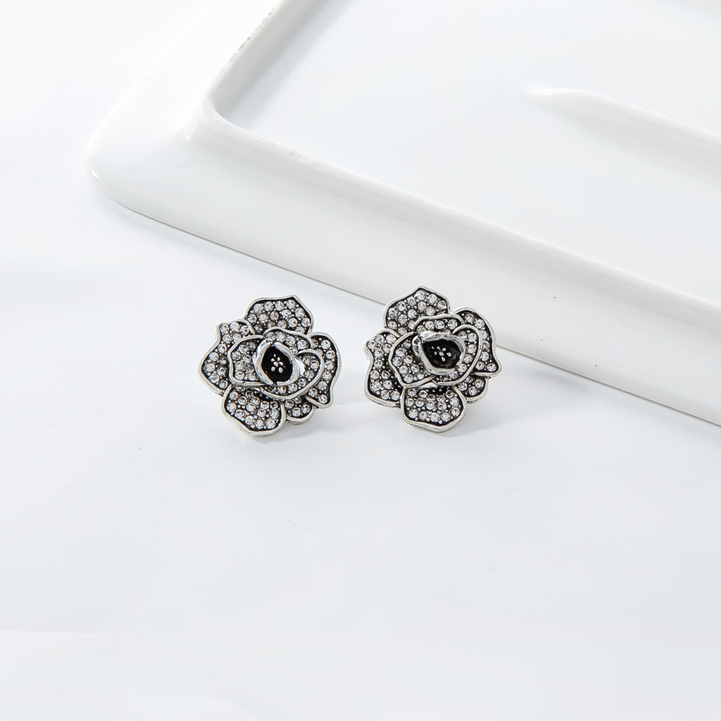 Simple Alloy Diamond Retro Rose Stud Earrings