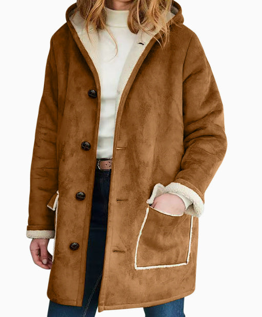Retro Hooded Faux Suede Coat