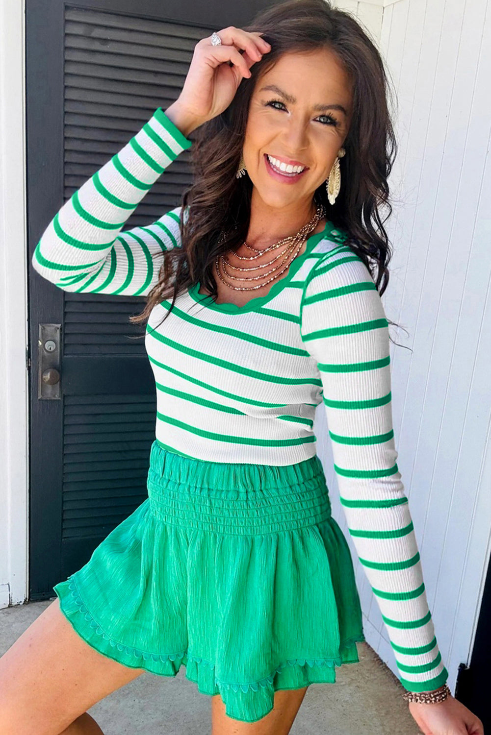Green Striped Pull Over Sweater