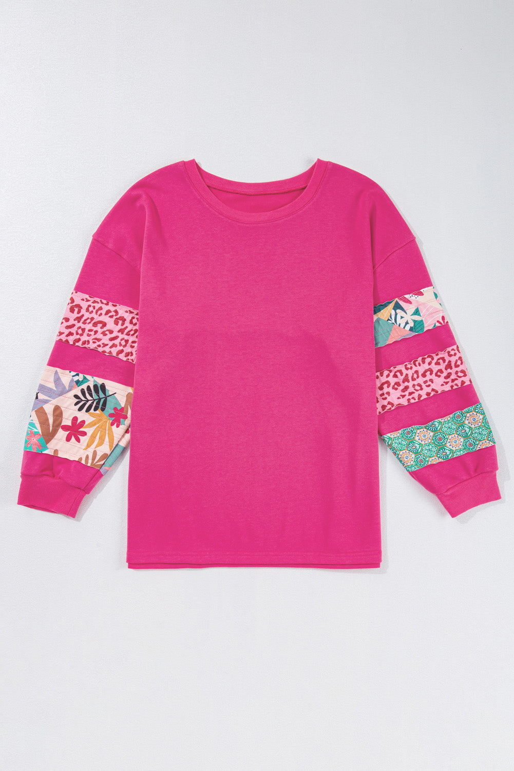 Magenta Patchwork Sleeve Sweatshirt