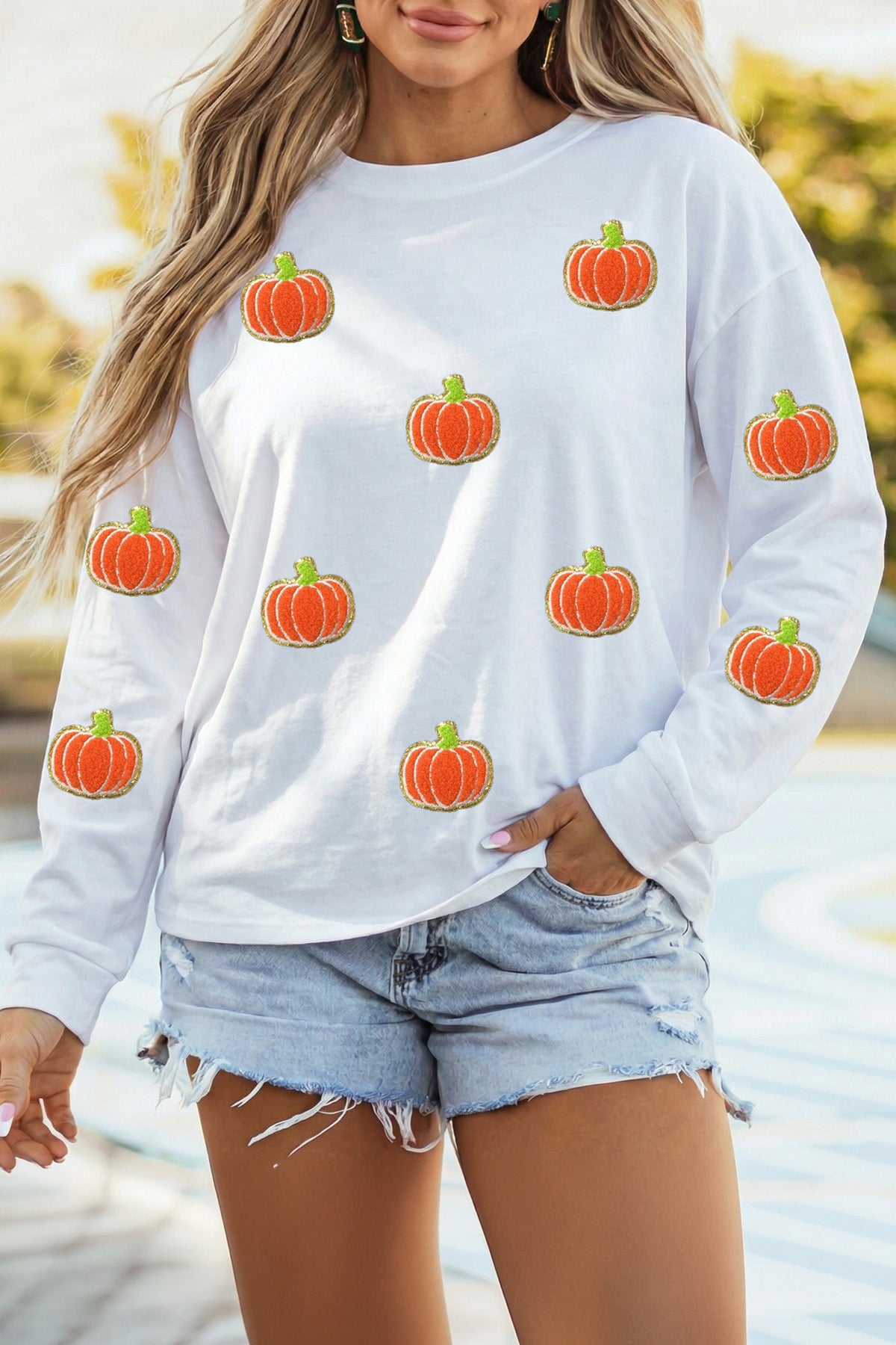 White Glitter Pumpkin Pullover Sweatshirt