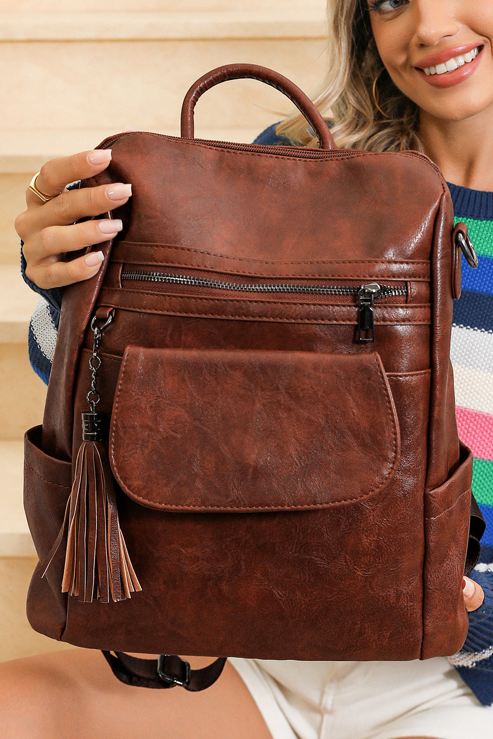 Retro Dark Brown Tassel Backpack