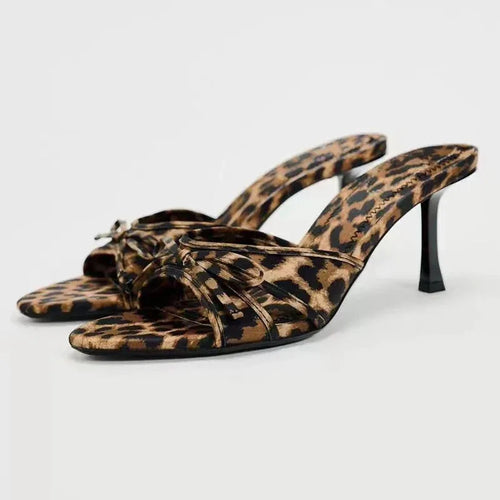 Bow Leopard Kitten Heel Sandals Leopard Bazaare Mart Bow Leopard Kitten Heel Sandals