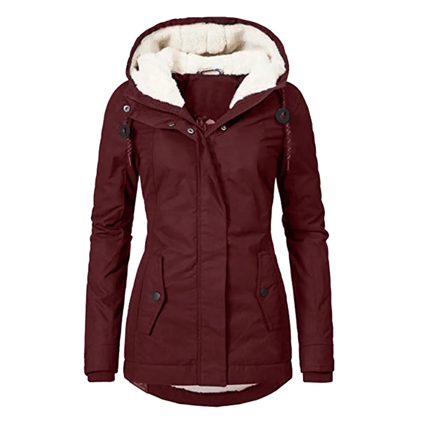 Fur Lined Waterproof Jacket Wine Red Hat String Clip Bazaare Mart Fur Lined Waterproof Jacket