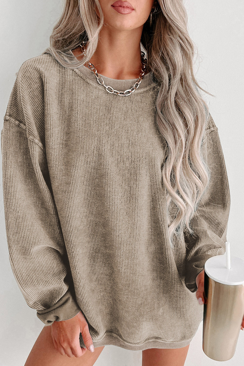 Plain Corded Crew Neck Sweatshirt