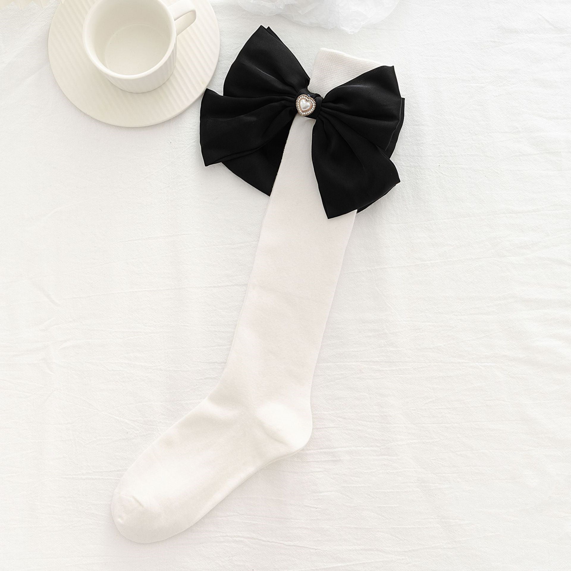 Floral Sequined Bow Knee-High Socks White big bow One size CJ Dropshipping Floral Socks