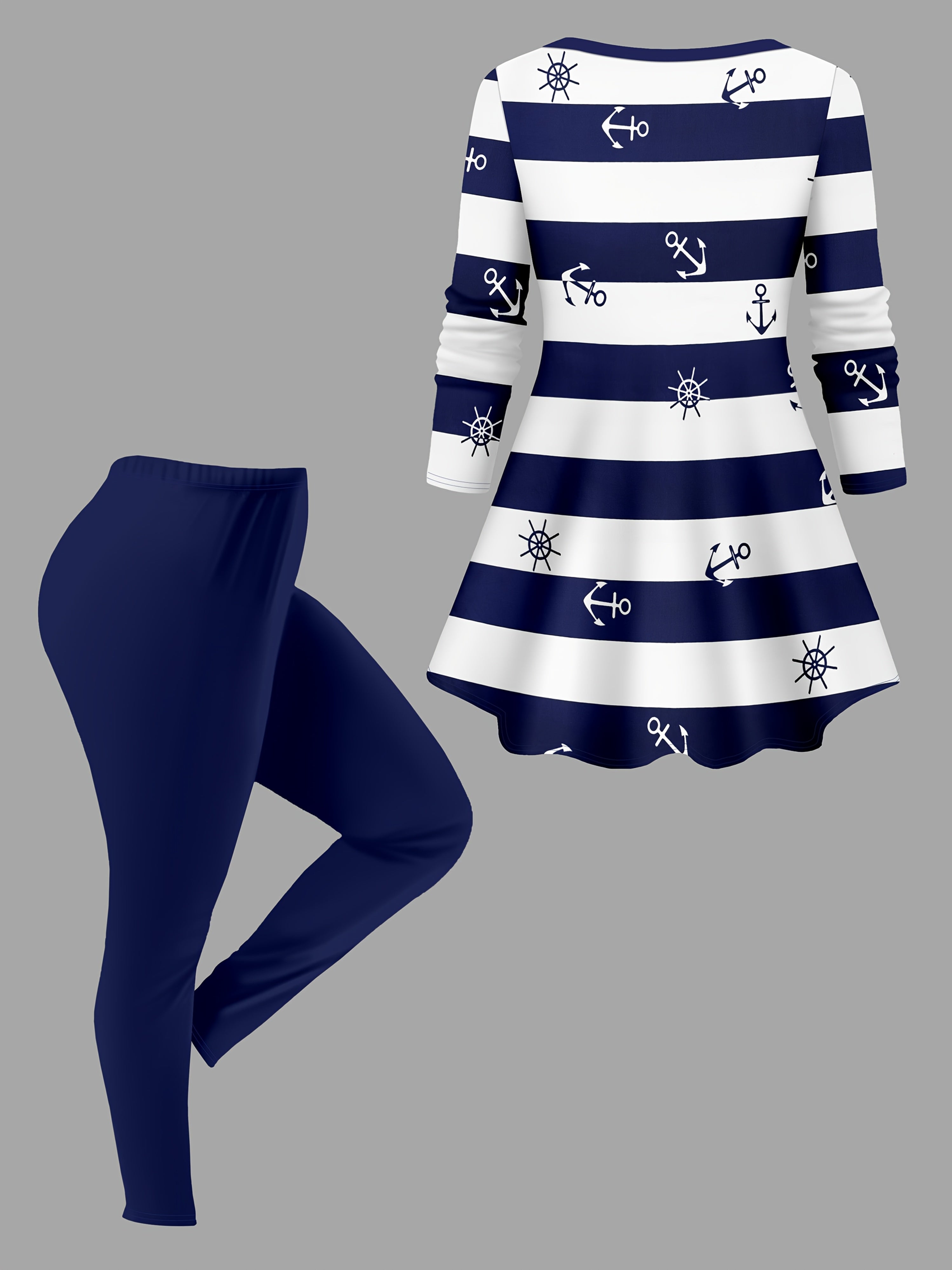 Women's 2pcs Navy Striped Sailor Suit