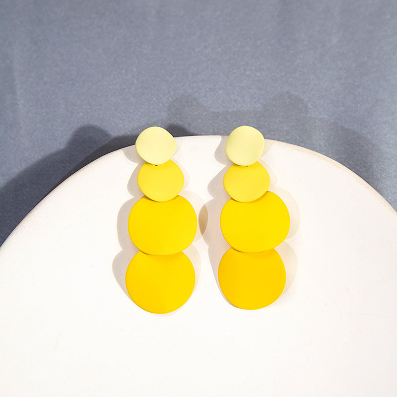 Macaron Wafer Tassel Stud Earrings Korean Style