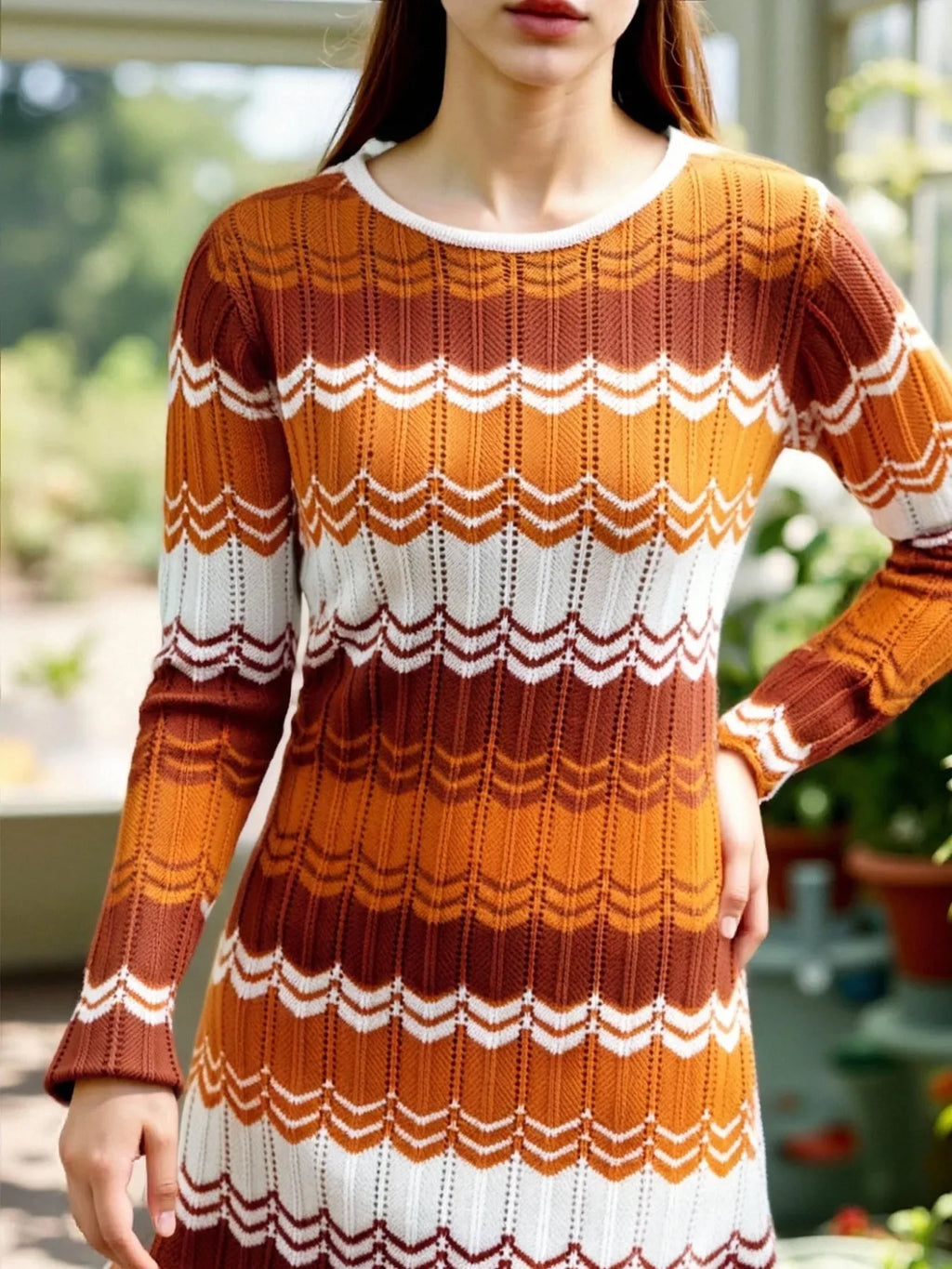 Openwork Wave Pattern Long Sleeve Sweater Dress Trendsi Striped Sweater Dress