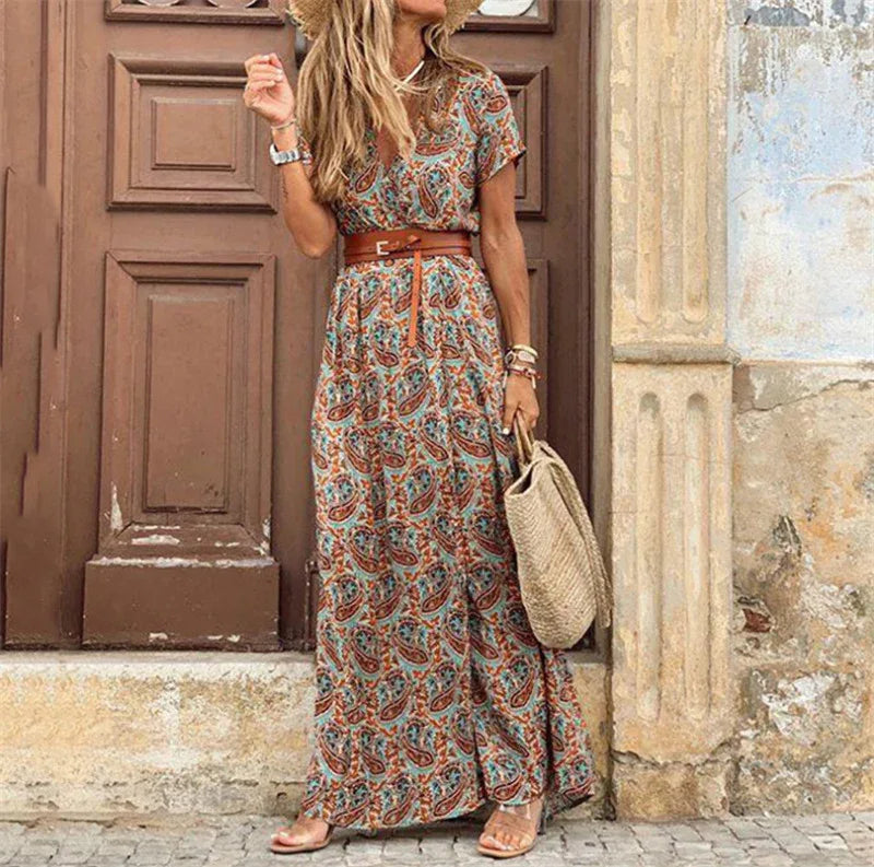 Women's Lace Stitch Cap Sleeve Maxi Dress Brown Bazaare Mart Short Sleeve Maxi Dresses