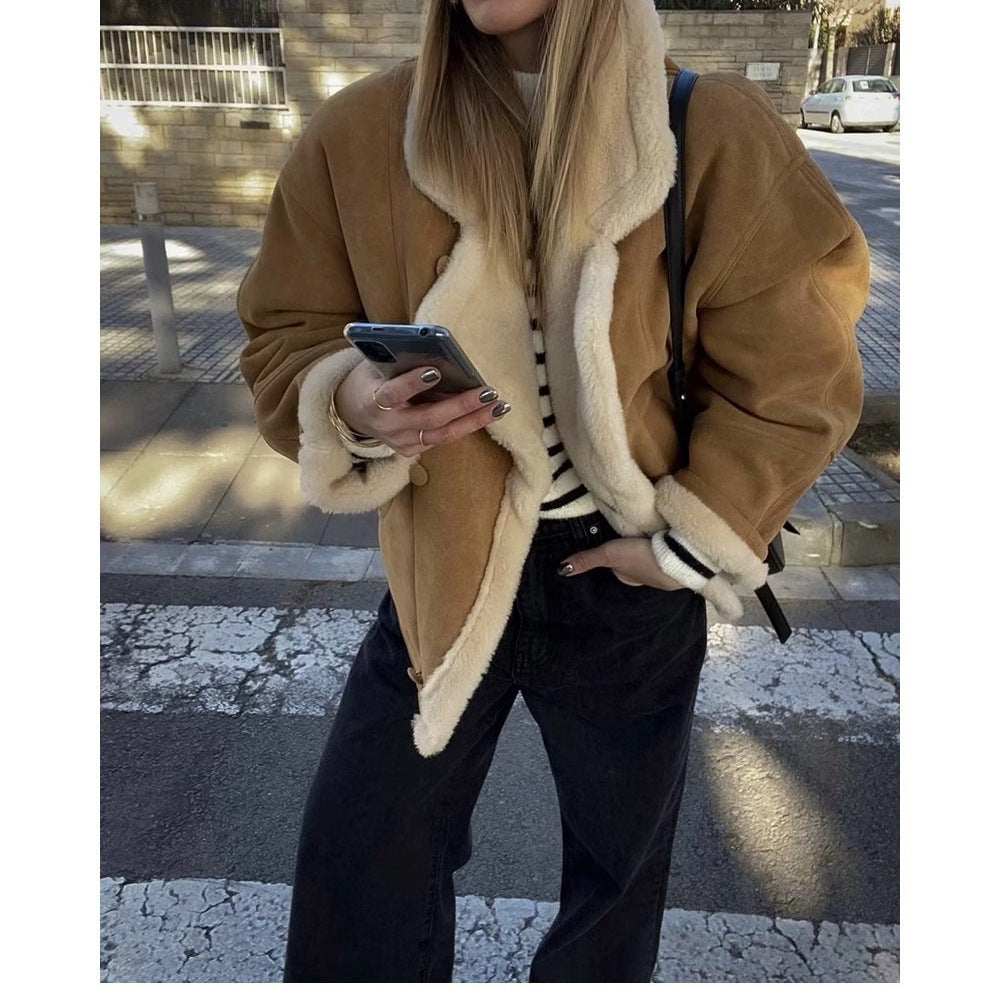 Faux Suede Shearling Jacket