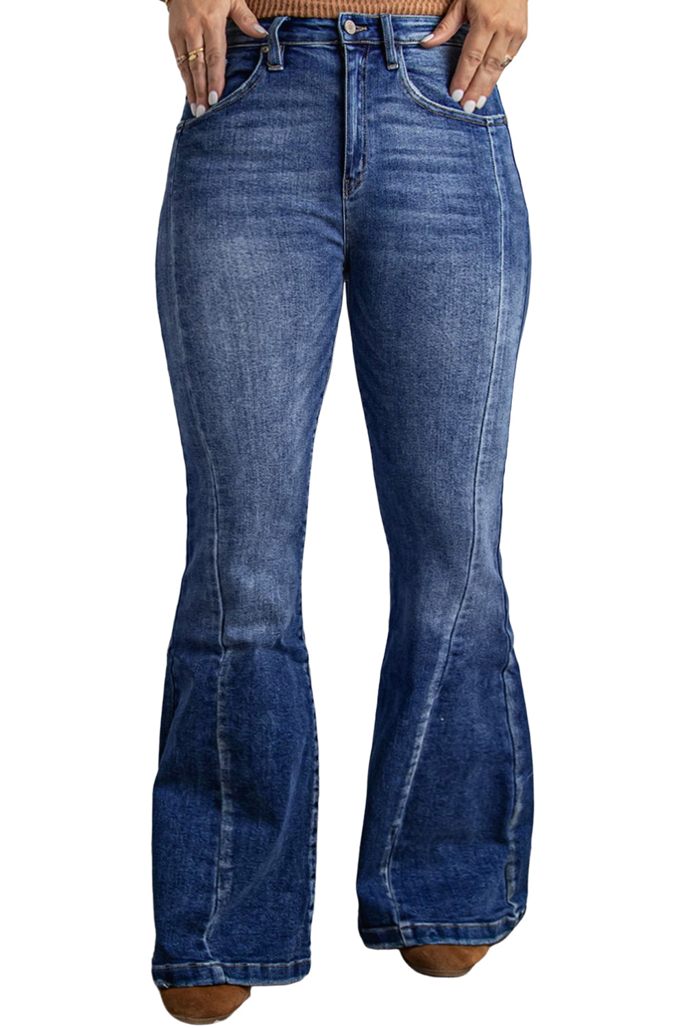 Dark Blue Washed Plus Size Flare Jeans