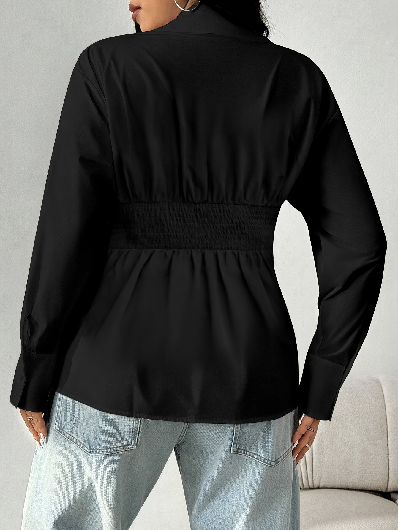 Women's Long Sleeve Button Up Cinched Waist Blouse