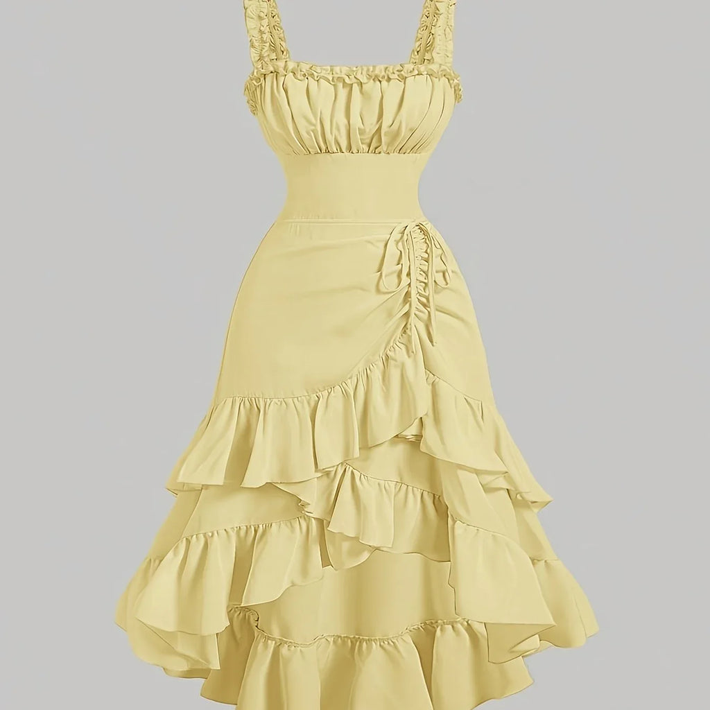 Romantic Multi-Layer Vintage Ruffled Hem Dress Yellow Bazaare Mart Ruffled Sleeveless Dress