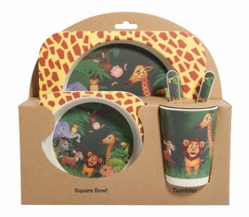 5PCS Children Bamboo Animal Dish Set