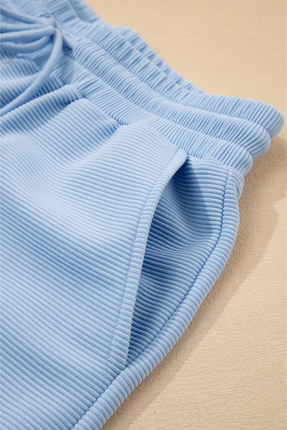 Baby Blue Textured Flutter Sleeve Zipped Top and Wide Leg Capris Set