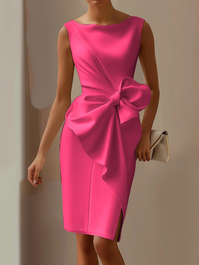 Elegant Slim Sleeveless Big Bow Dresses Rose Red CJ Dropshipping Sleeveless Pencil Dress