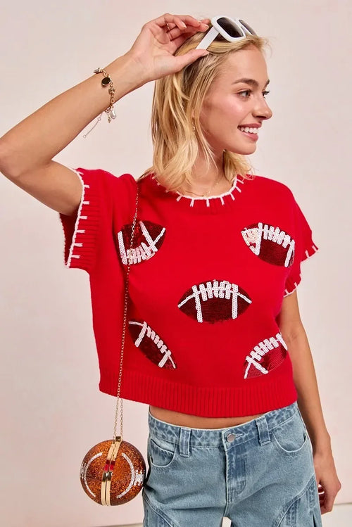BiBi Gameday Sequin Football Embroidered Stitch Sweater Trendsi Football Shirt
