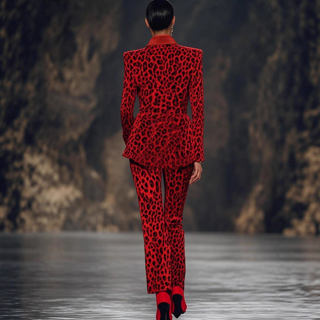 Red Leopard Pants Suit