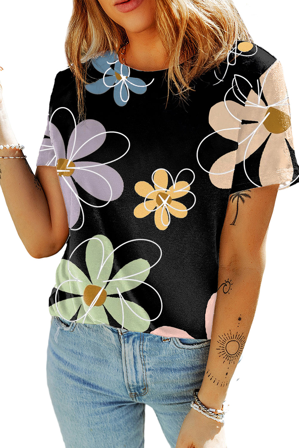 Black Flower T Shirt