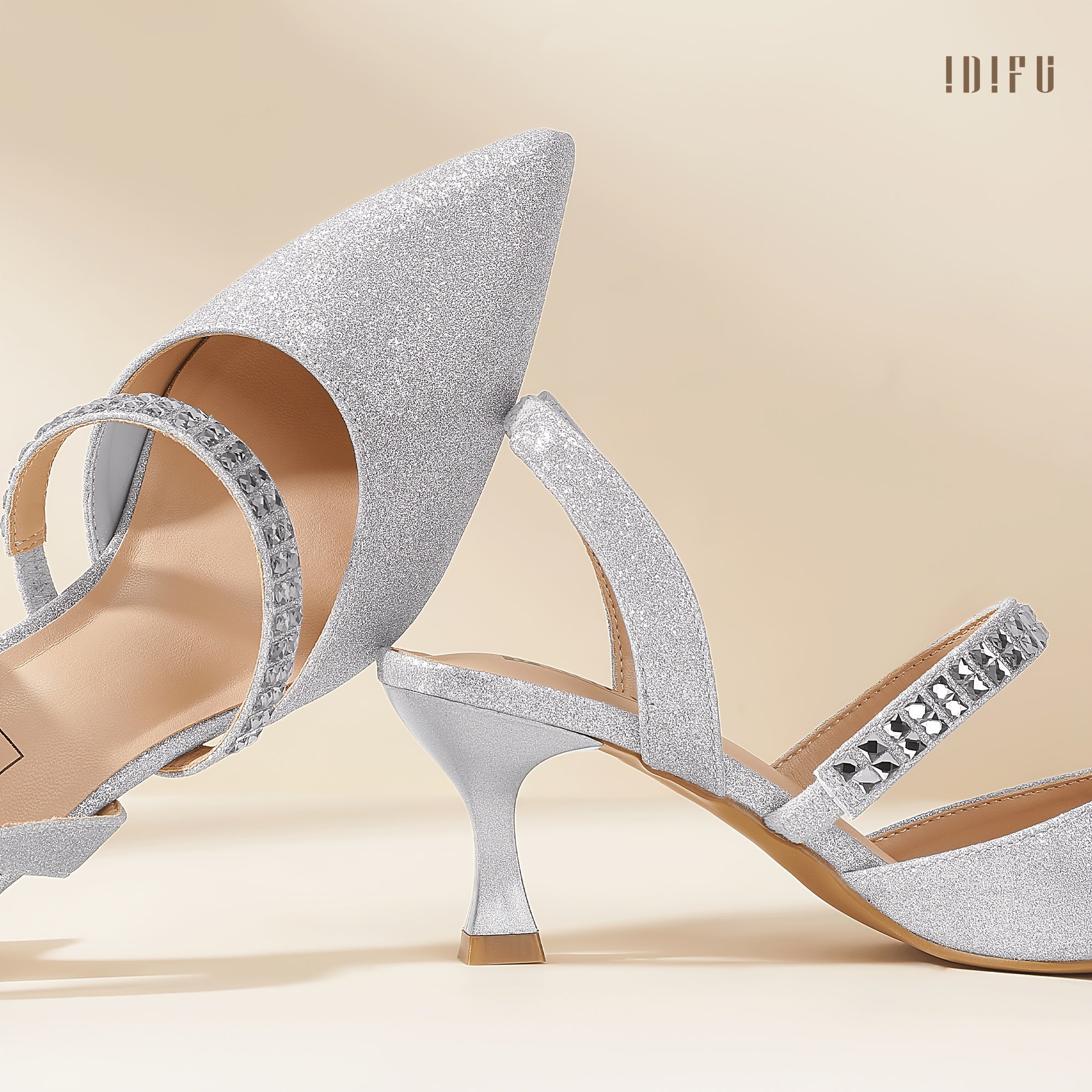 Elegant Rhinestone-Embellished Pointed Toe Half Heel Strappy Shoes
