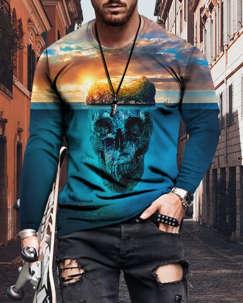 Men’s Geometric Print Long Sleeve T-Shirt – Slim Fit Casual Crew Neck Tee | Modern Graphic Shirts 11Color CJ Dropshipping Abstract Long Sleeve Tee