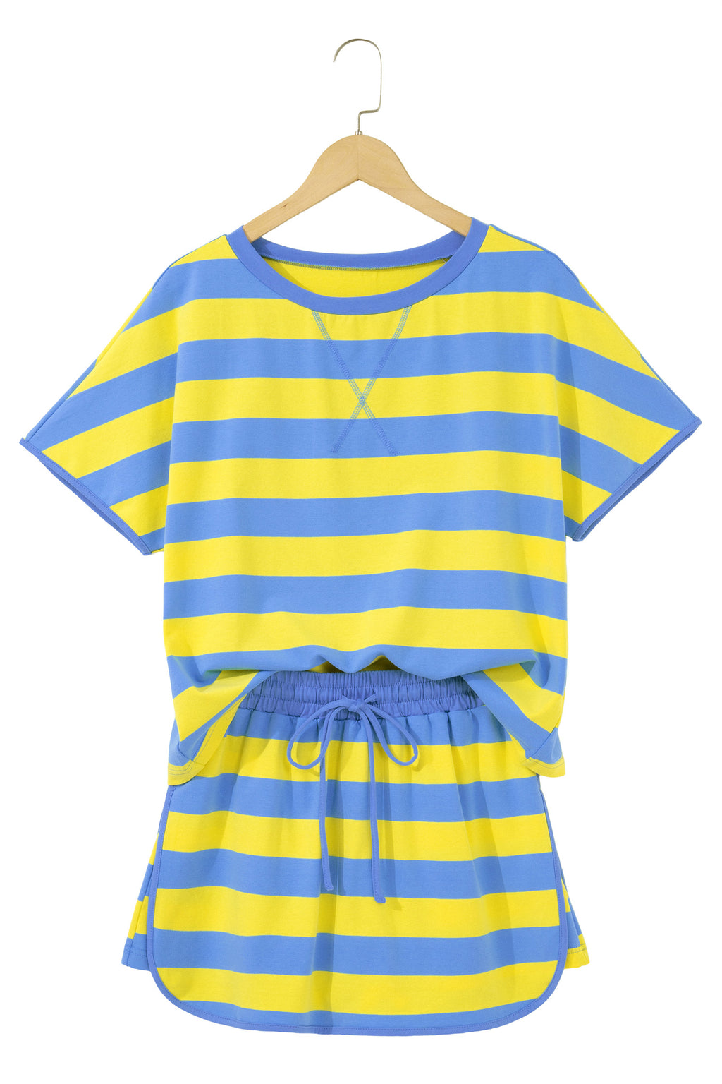 Striped Dolman Tee & Drawstring Skort Set – Women’s Athletic 2-Piece Outfit Dear-Lover Dropshipping Two Piece Sets/Short Sets