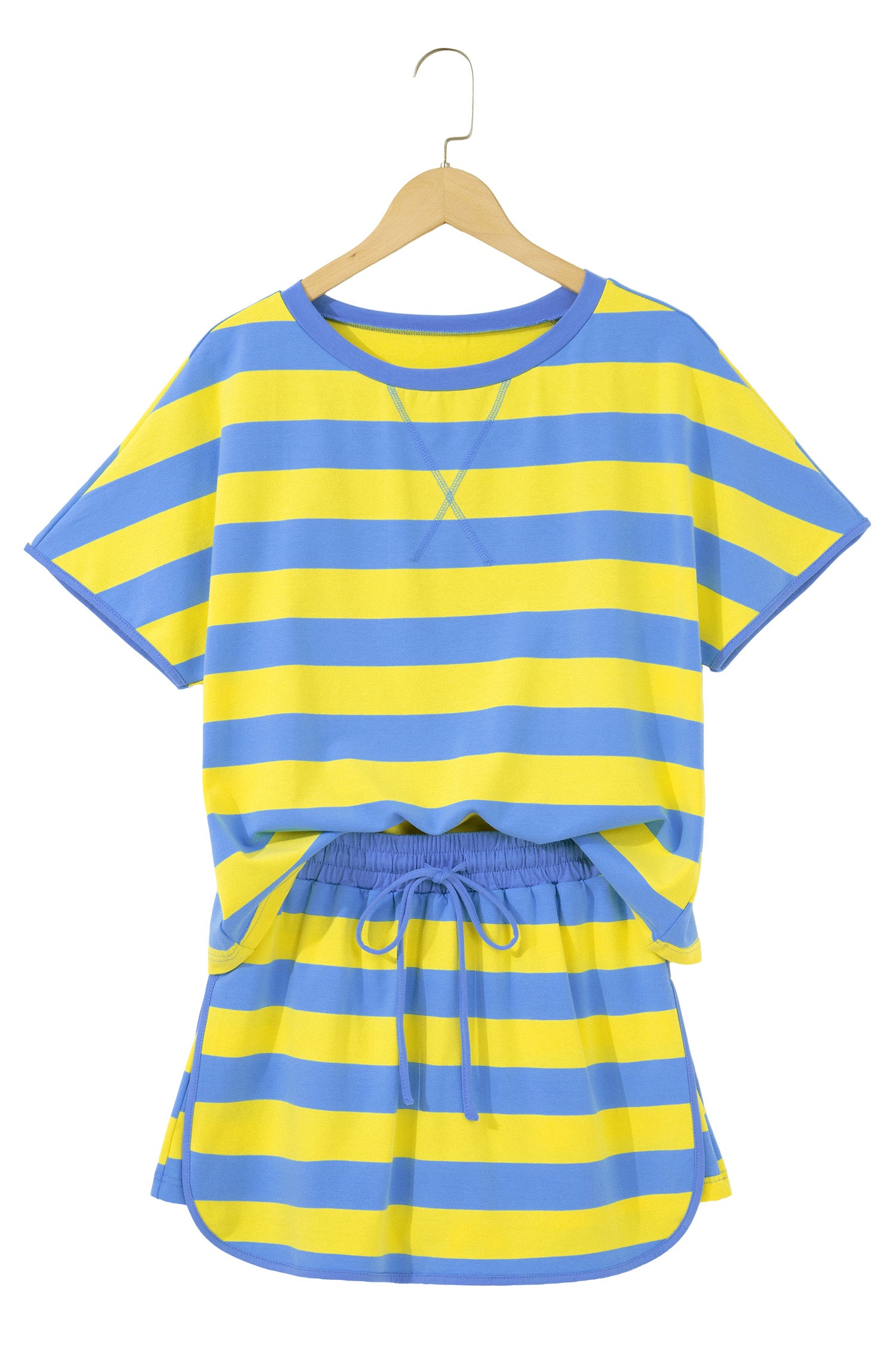 Striped Dolman Tee & Drawstring Skort Set – Women’s Athletic 2-Piece Outfit Dear-Lover Dropshipping Two Piece Sets/Short Sets