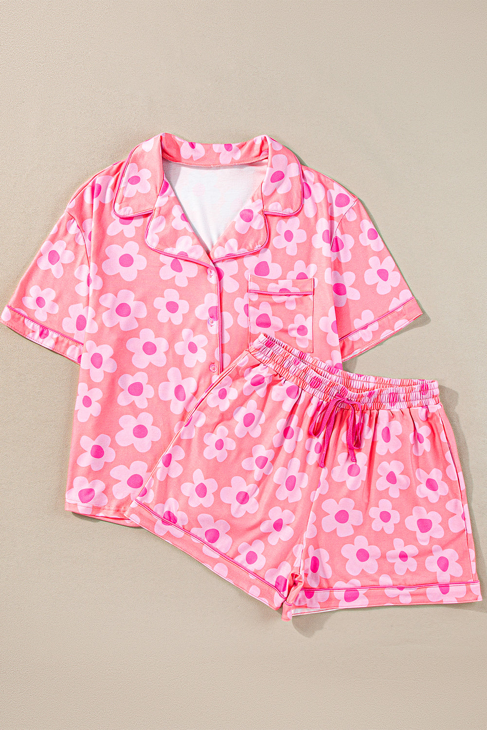 Pink Flower Shorts Pajamas Set