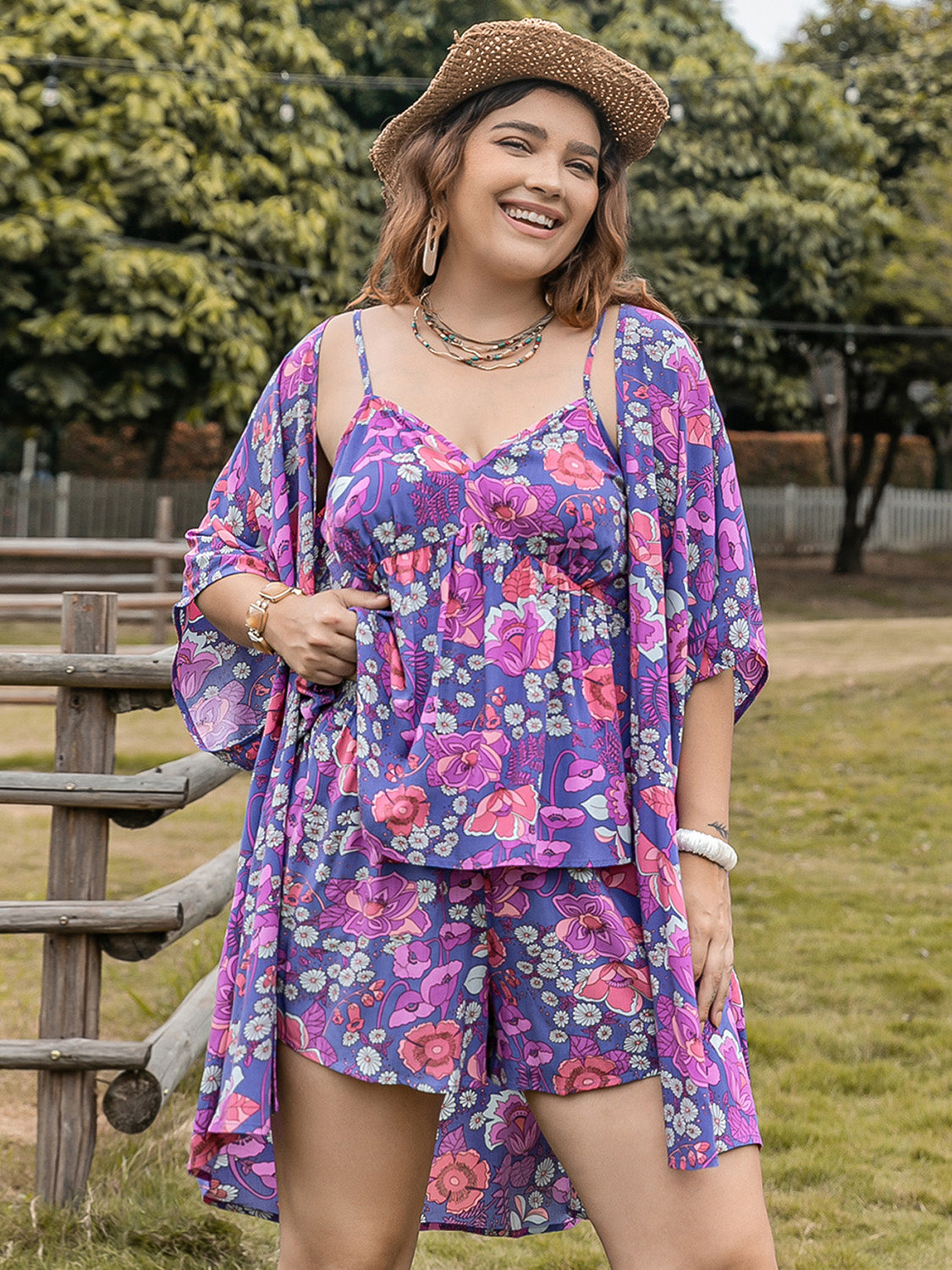 Plus Size Purple Floral PJ Shorts Set