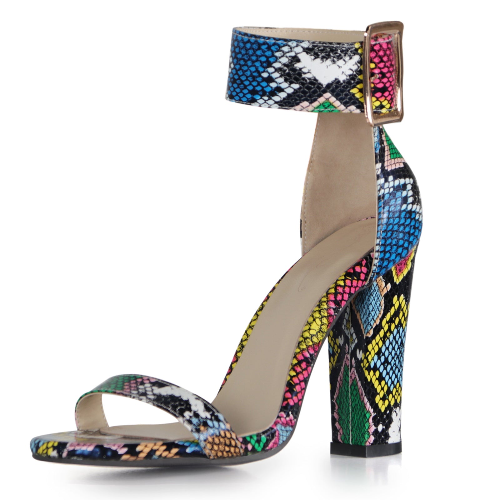 Retro Patten Leather Thick Ankle Strap Extra High Heel Sandals | Leopard & Snake Pattern Statement Heels Color CJ Dropshipping High Block Heel Sandals
