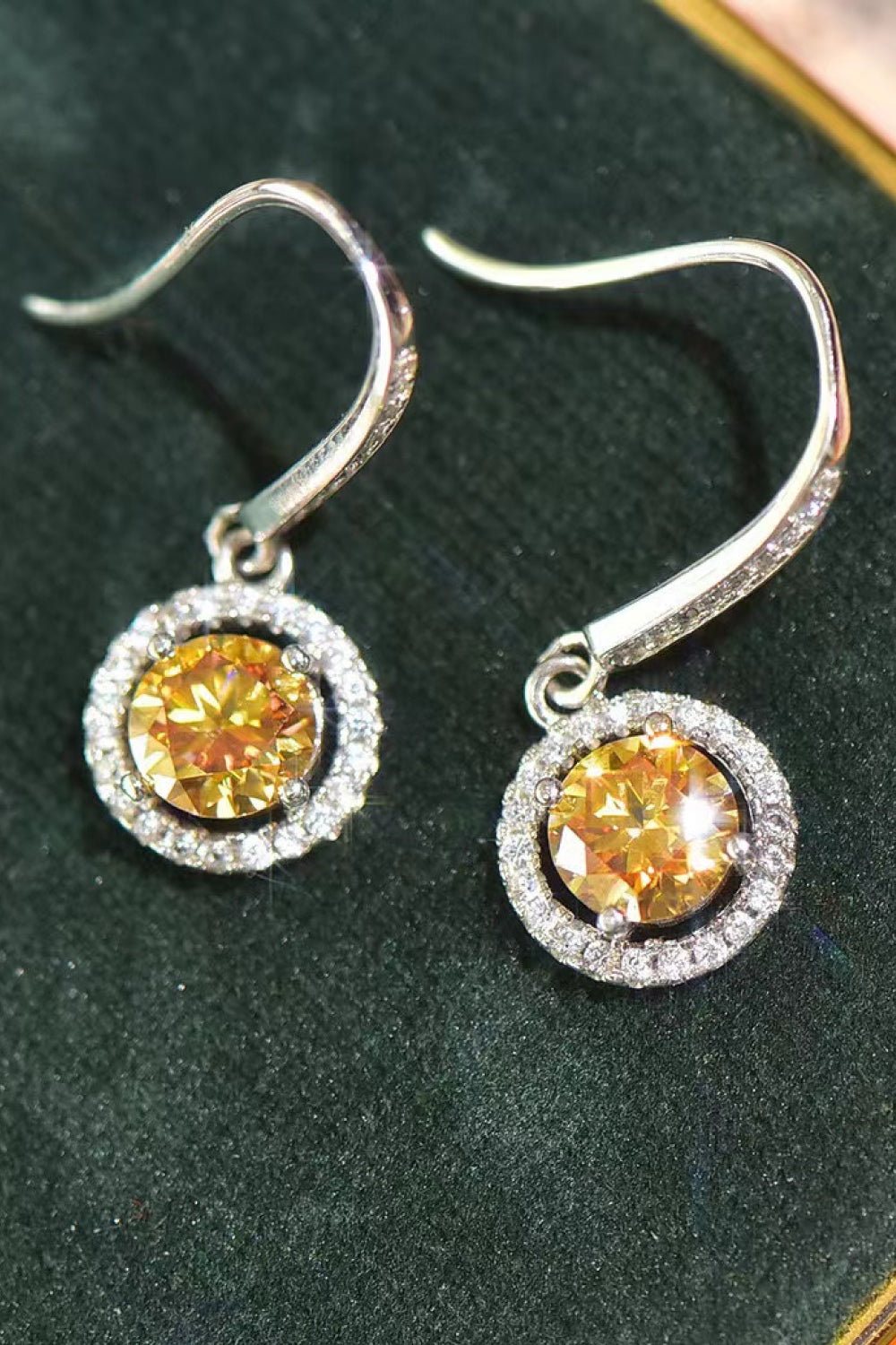 Platinum-Plated 2 Carat Yellow Moissanite Drop Earrings