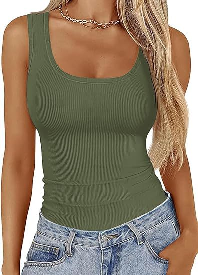 Ribbed Slim-fit Tank Top Army Green CJ Dropshipping Ribbed Tank Top