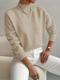 Elegant Solid Color Mock Neck Pullover Sweater Apricot Bazaare Mart Mock Neck Sweater