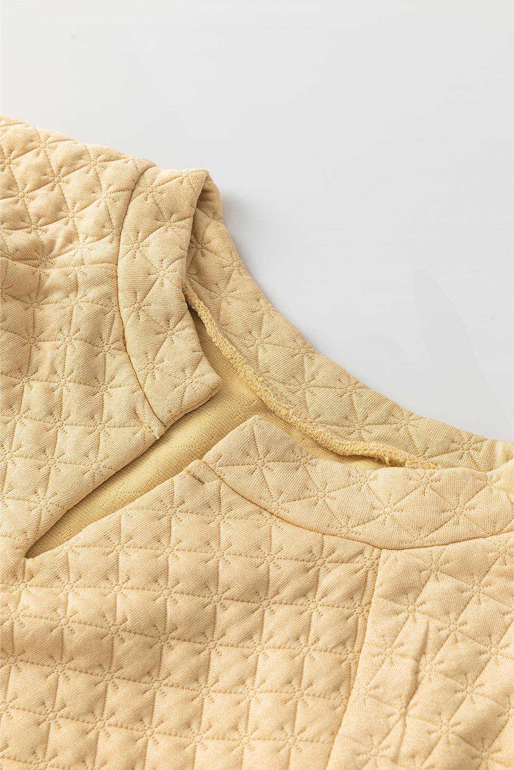 Khaki Split Neck Quilted Long Sleeve Top