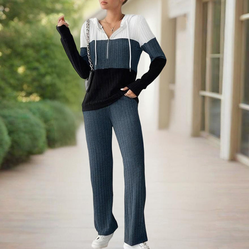 Striped Color-Block Hooded Sweater Outfit