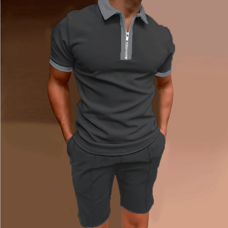 Slim-fit Zip Polo Shorts Set