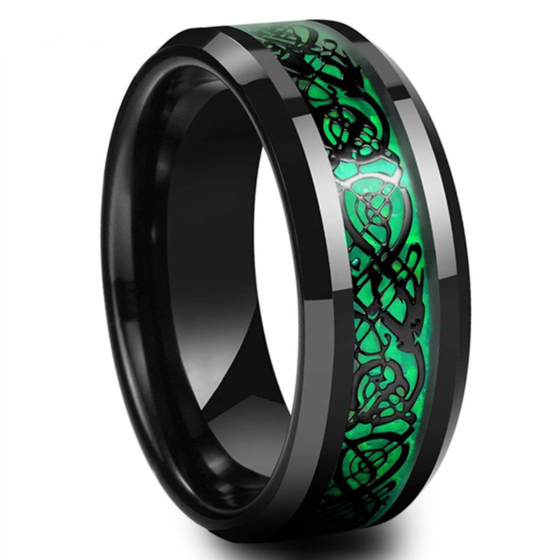 Black and green steel dragon ring