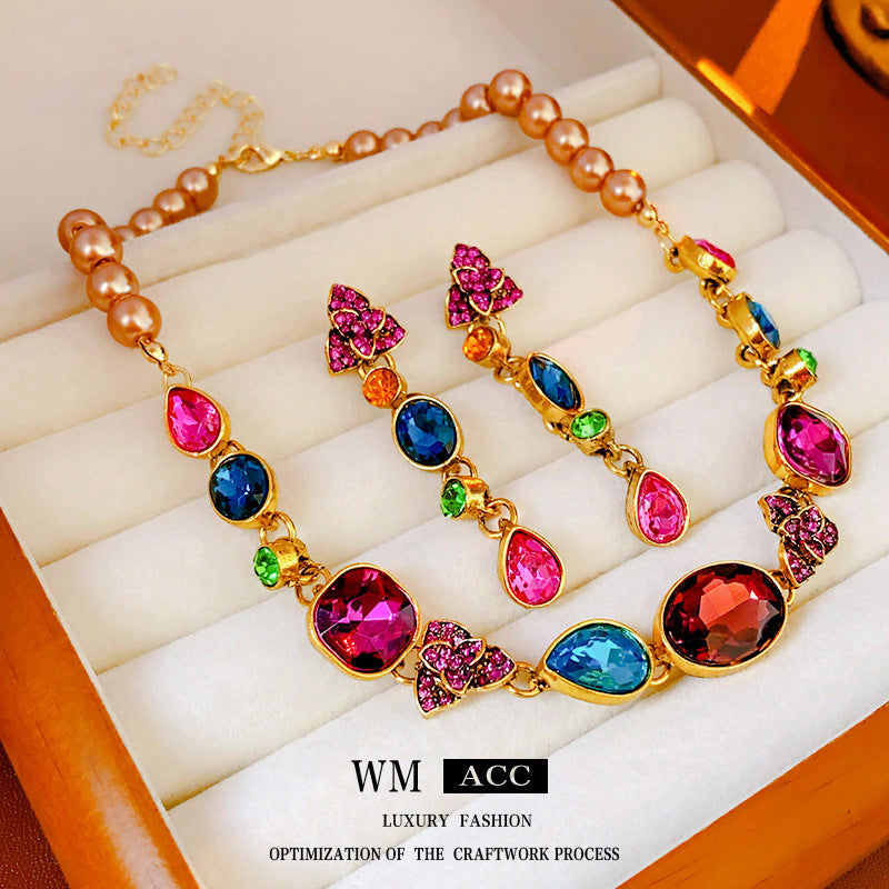 Colorful French Water Drop Necklace and Earrings