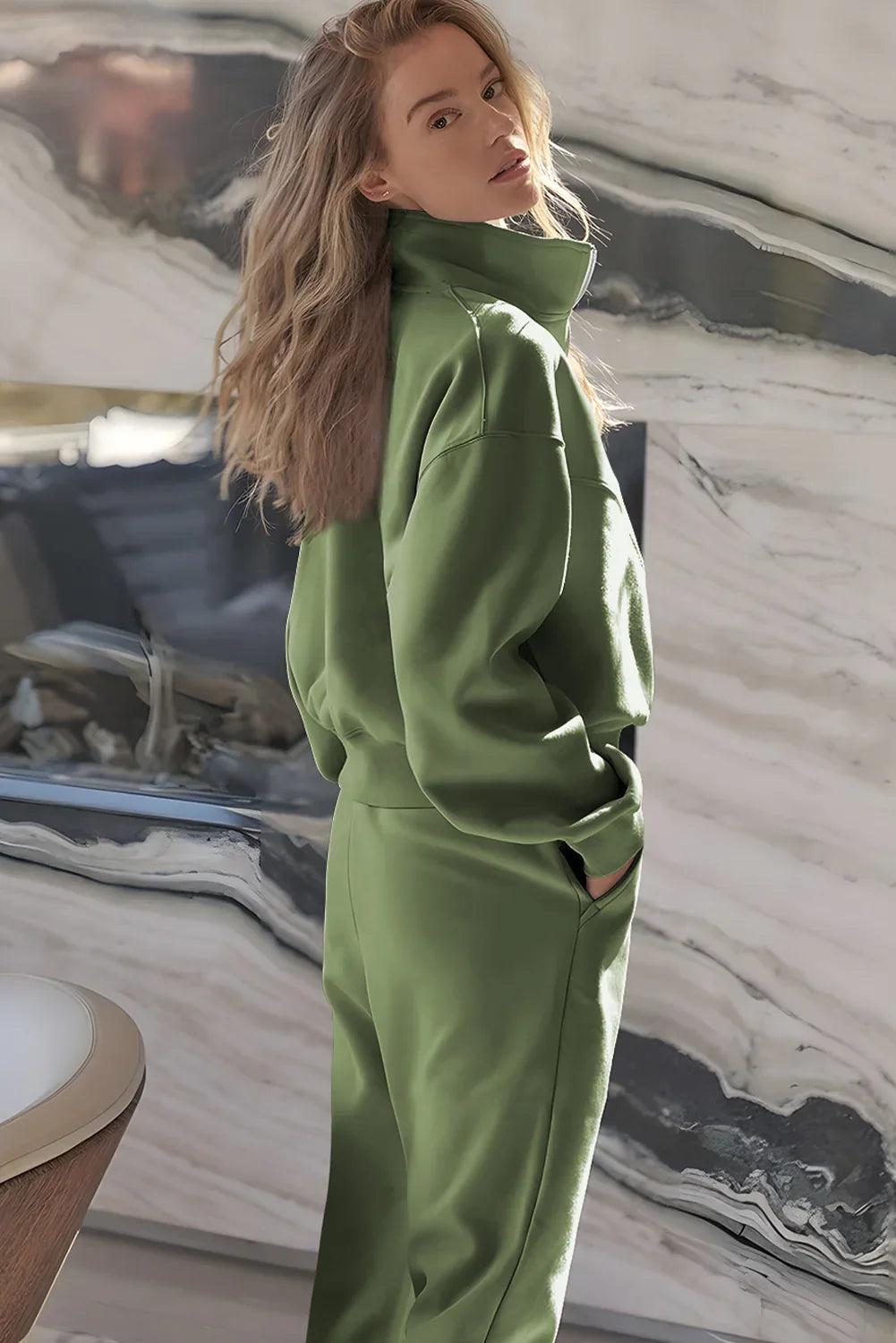 Sage Half Zip Pullover Active Top and Joggers Set Bazaare Mart Two Piece Sets/Pant Sets
